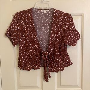 LA Hearts Front Tie Floral Blouse